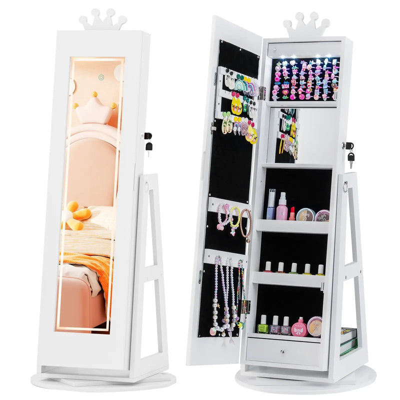 3 In 1 Kids Jewelry Cabinet with 3-Color Lighted Full Length Mirror and Internal Mirror by DirectDeals