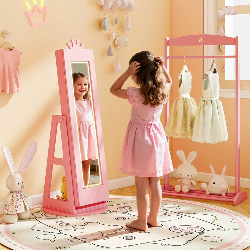 3 In 1 Kids Jewelry Cabinet with 3-Color Lighted Full Length Mirror and Internal Mirror by DirectDeals