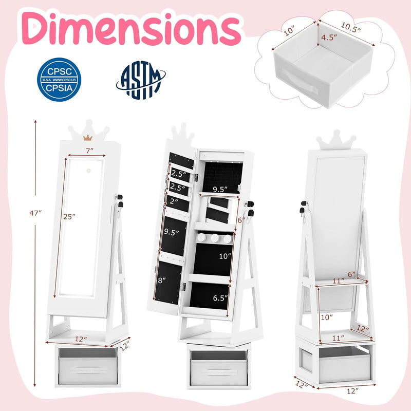 3 In 1 Kids Jewelry Cabinet with 3-Color Lighted Full Length Mirror by DirectDeals