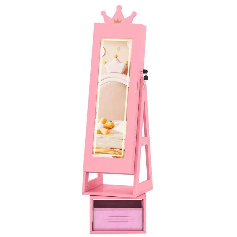 3 In 1 Kids Jewelry Cabinet with 3-Color Lighted Full Length Mirror by DirectDeals