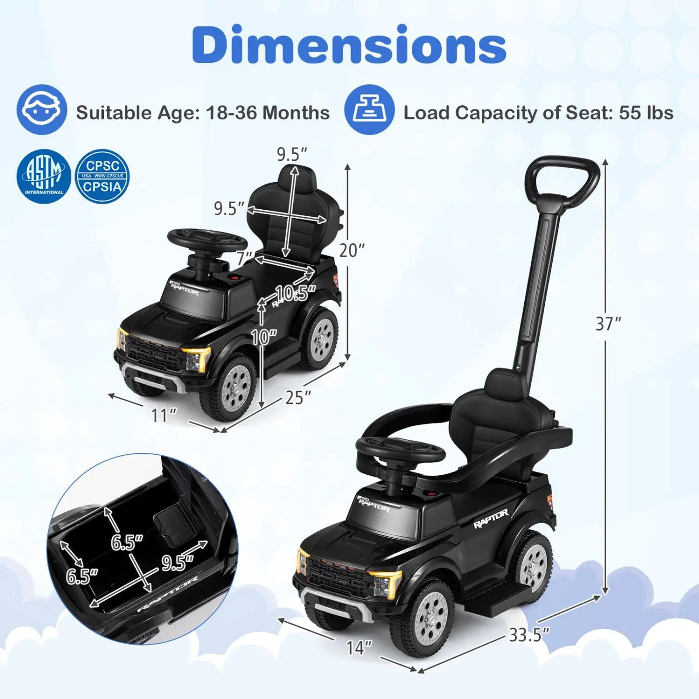 3-In-1 Licensed Ford Push Car for Toddlers by DirectDeals