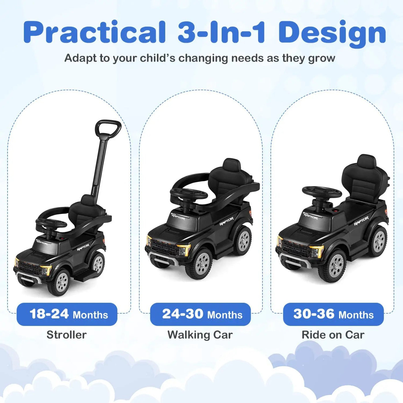 3-In-1 Licensed Ford Push Car for Toddlers by DirectDeals