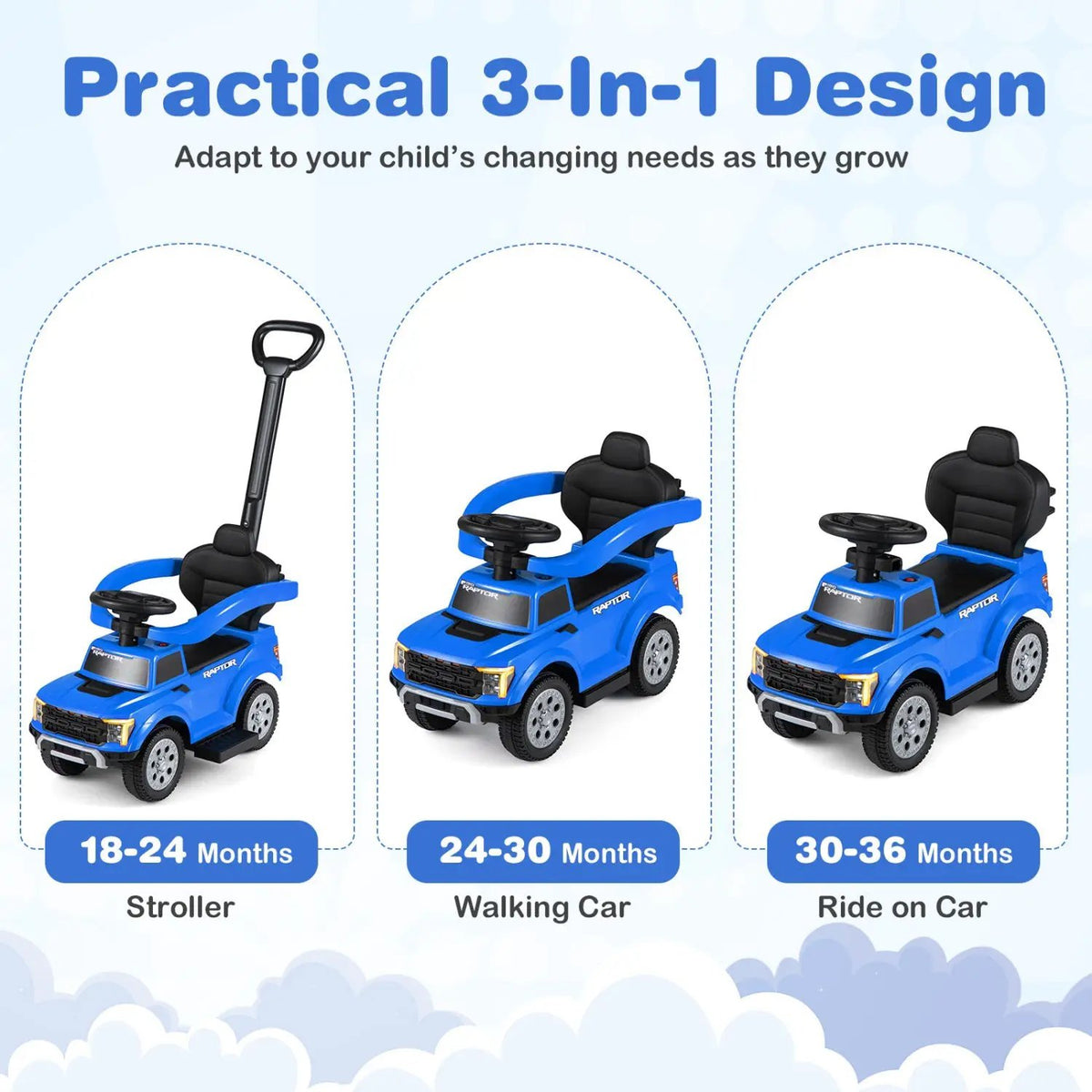 3-In-1 Licensed Ford Push Car for Toddlers by DirectDeals