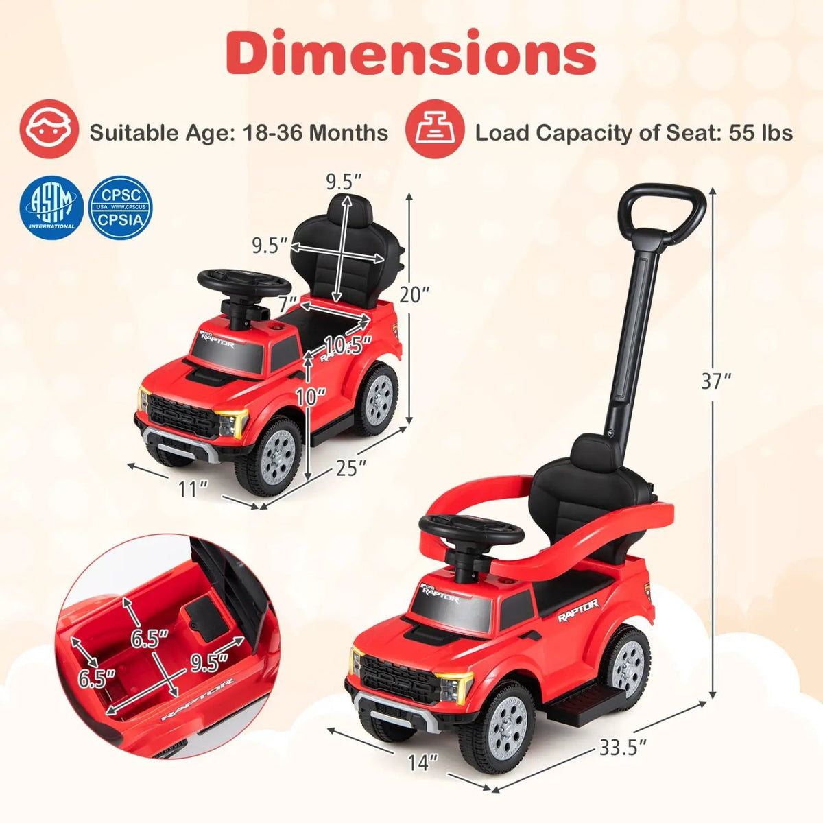 3-In-1 Licensed Ford Push Car for Toddlers by DirectDeals