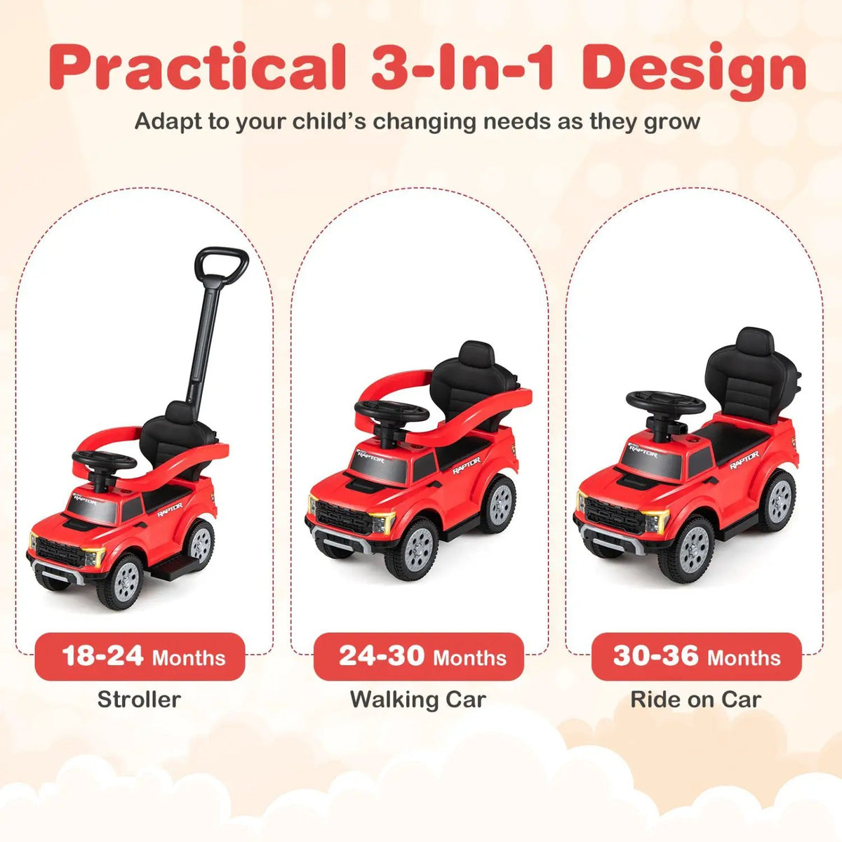 3-In-1 Licensed Ford Push Car for Toddlers by DirectDeals