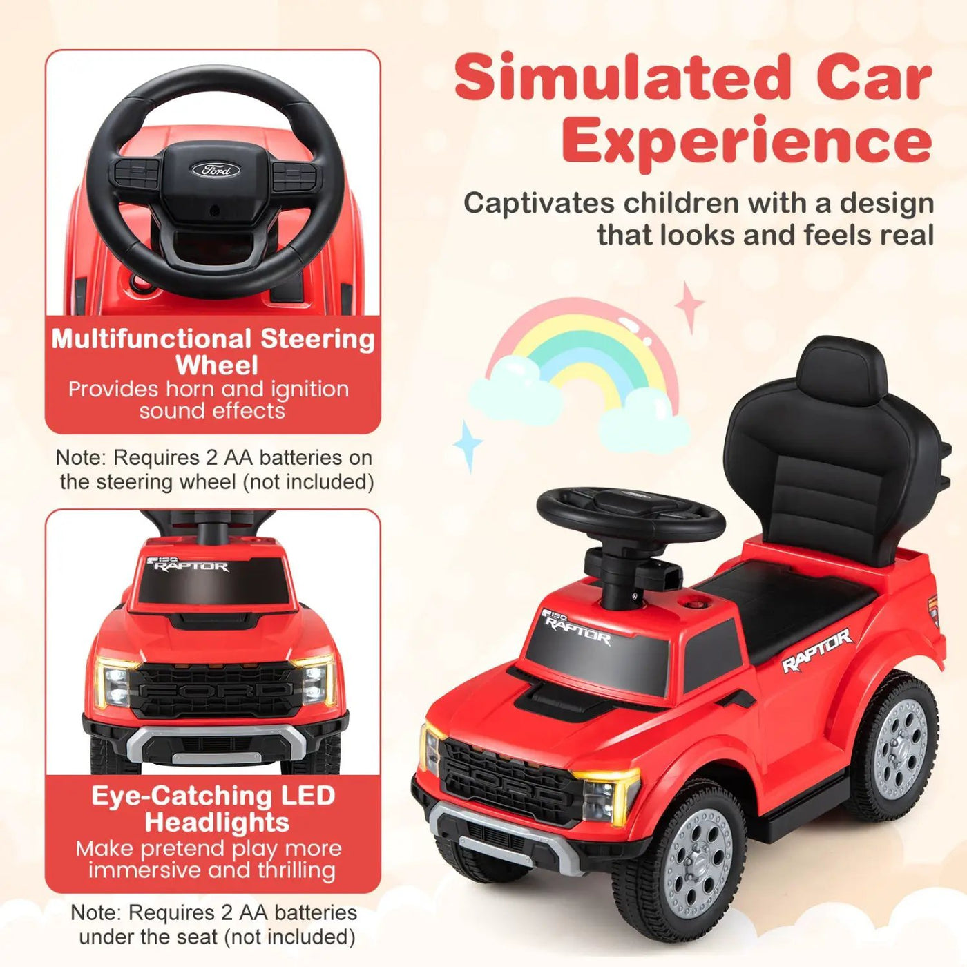 3-In-1 Licensed Ford Push Car for Toddlers by DirectDeals