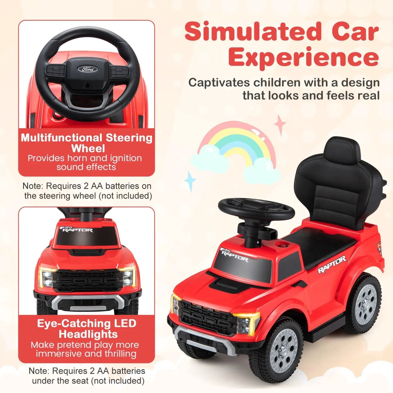 3-In-1 Licensed Ford Push Car for Toddlers by DirectDeals