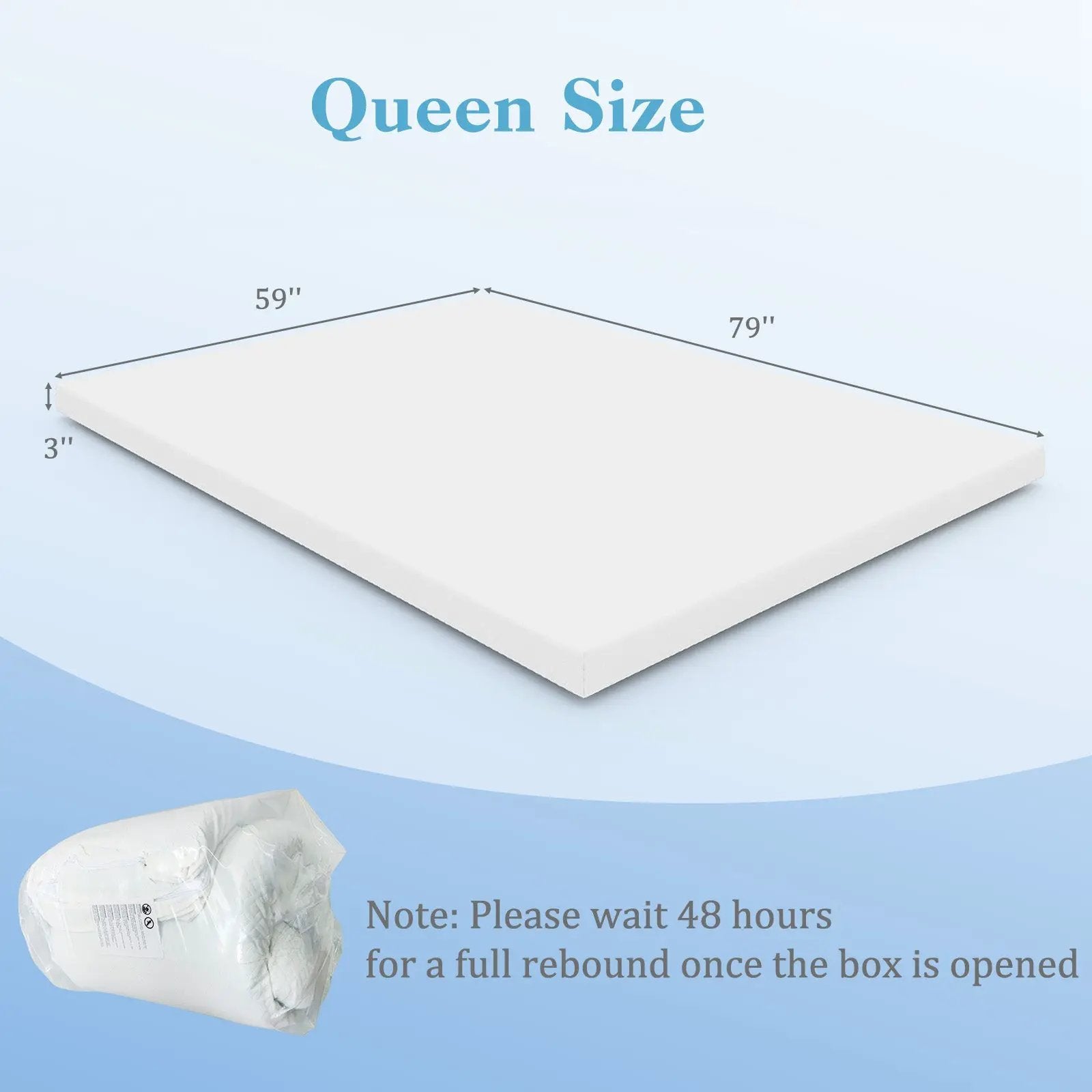 3 Inch Gel-Infused Memory Foam Mattress Topper with Removable Cover by DirectDeals