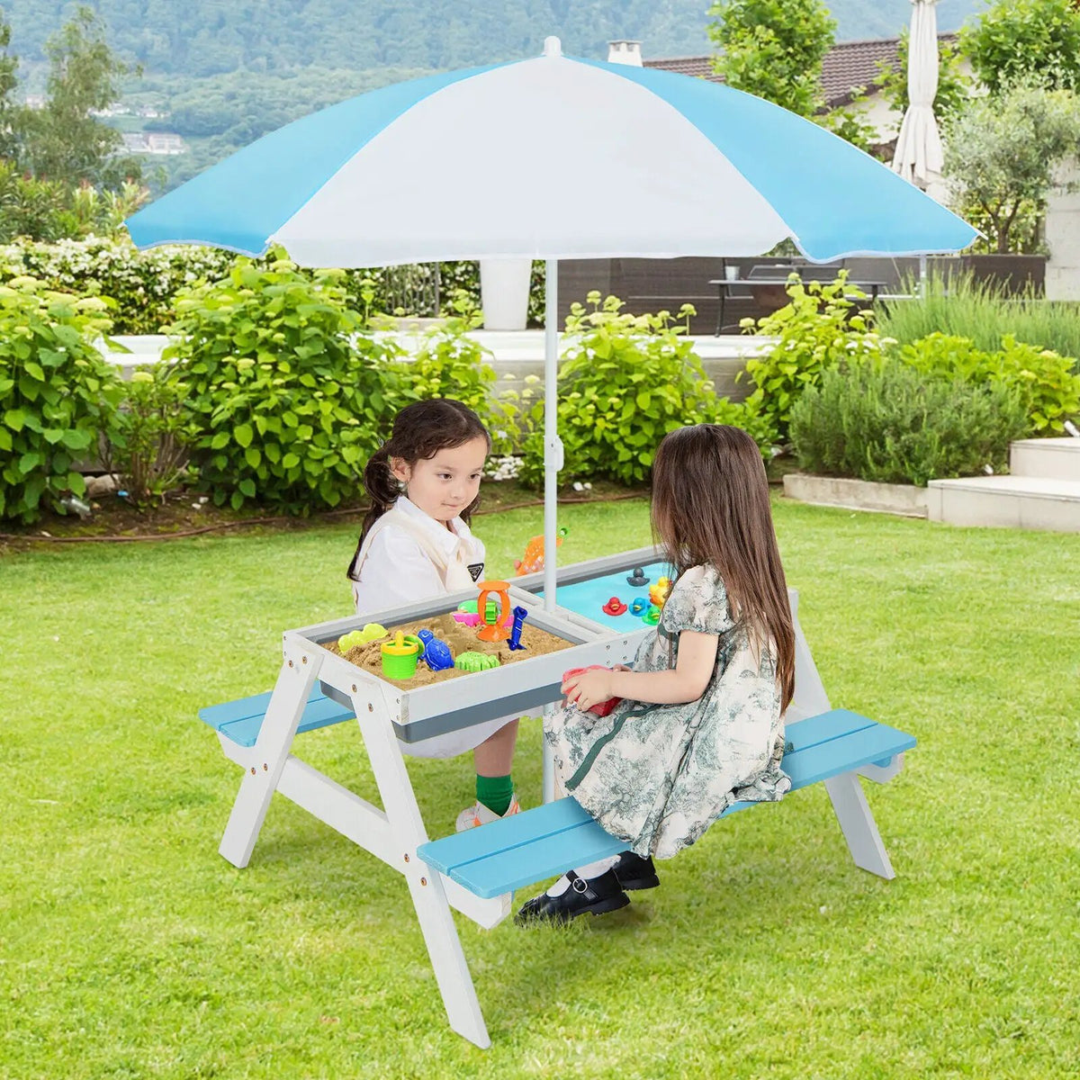 3-in-1 Kids Outdoor Picnic Water Sand Table with by DirectDeals
