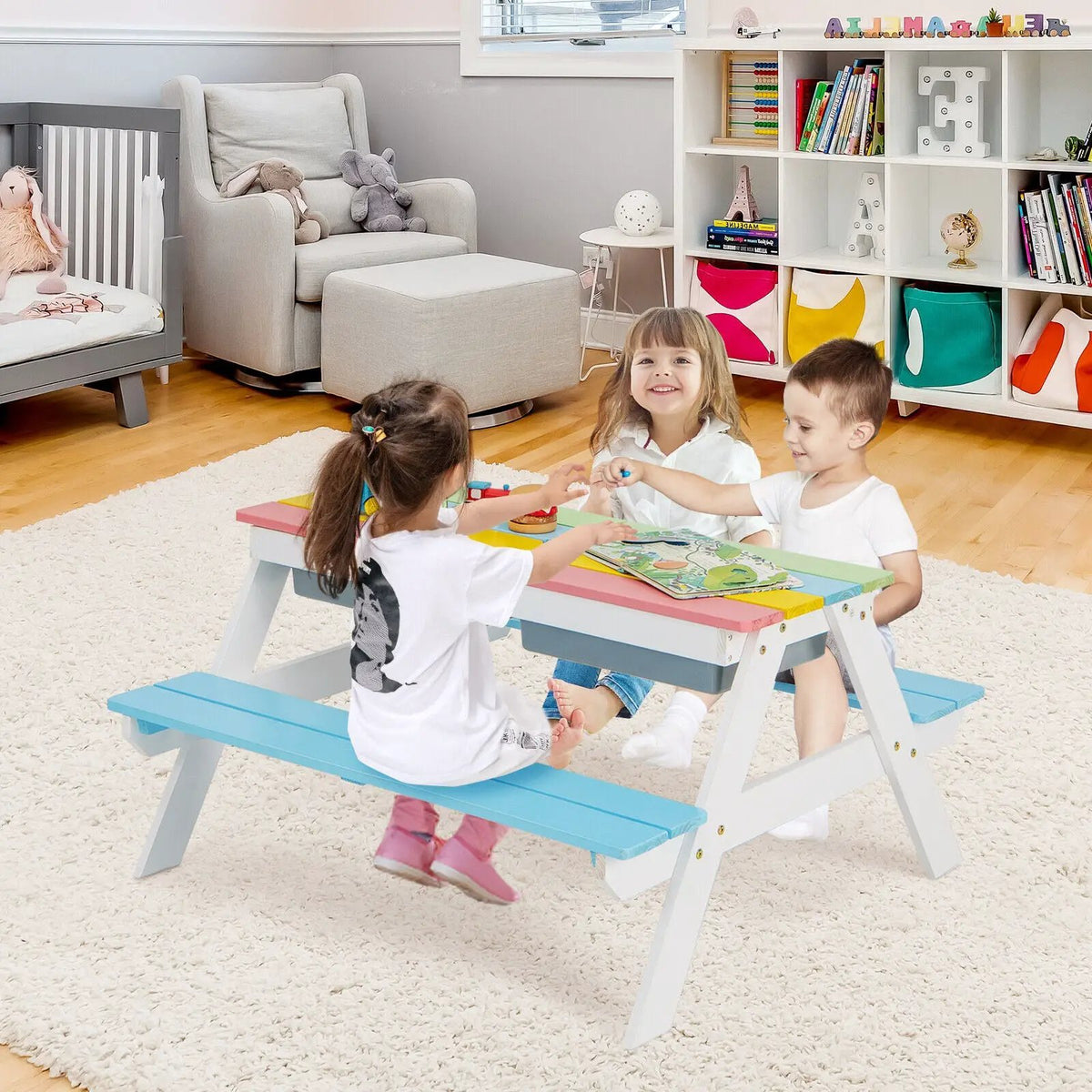 3-in-1 Kids Outdoor Picnic Water Sand Table with by DirectDeals