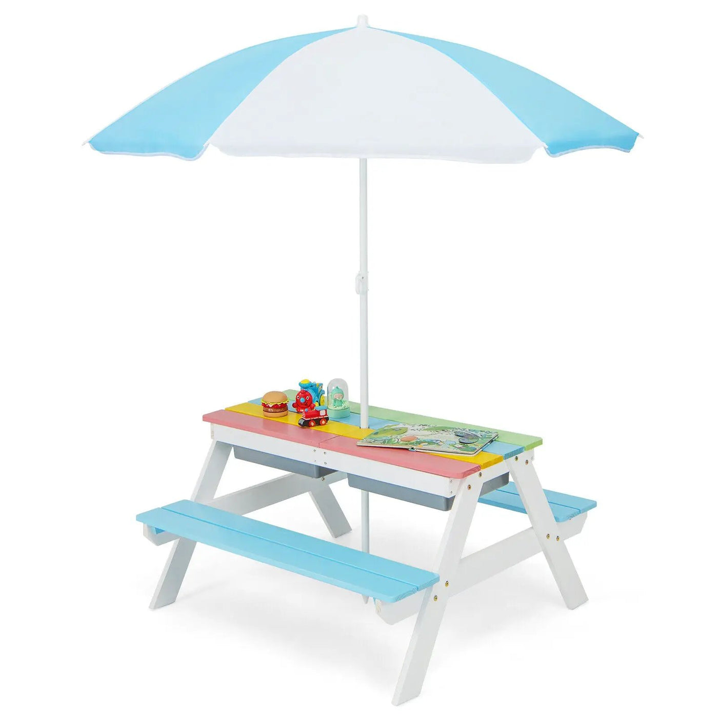 3-in-1 Kids Outdoor Picnic Water Sand Table with by DirectDeals