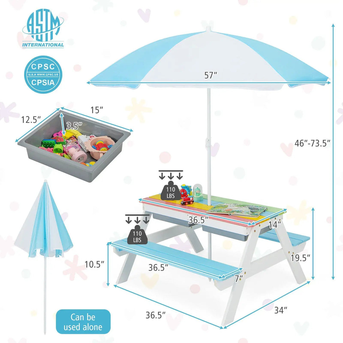 3-in-1 Kids Outdoor Picnic Water Sand Table with by DirectDeals
