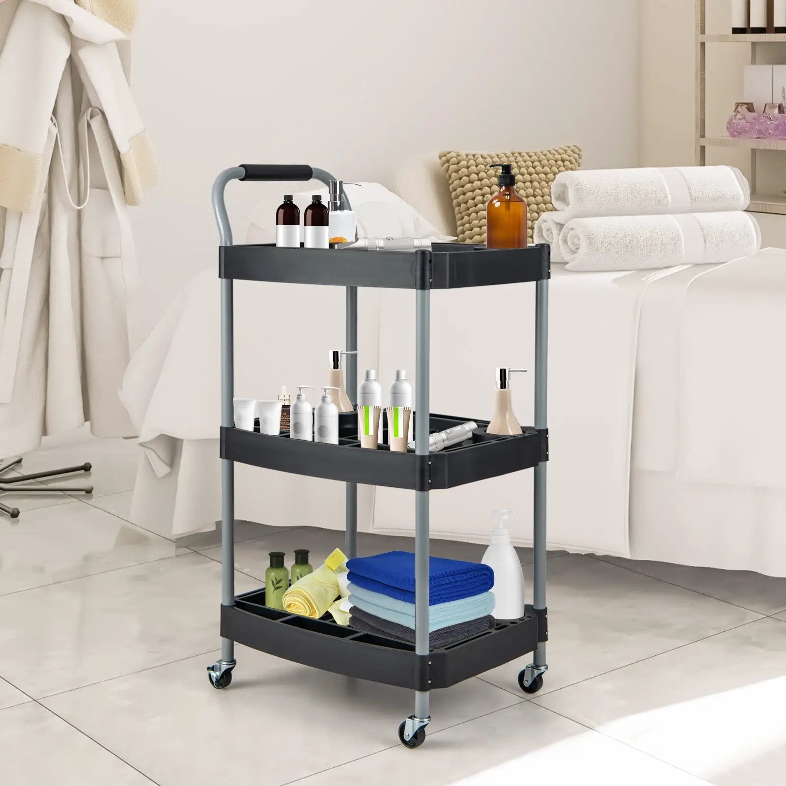 3 Layer Detailing Tool Utility Cart Tool Organizer Mobile Rolling Cart with Multiple Divider-Black by DirectDeals