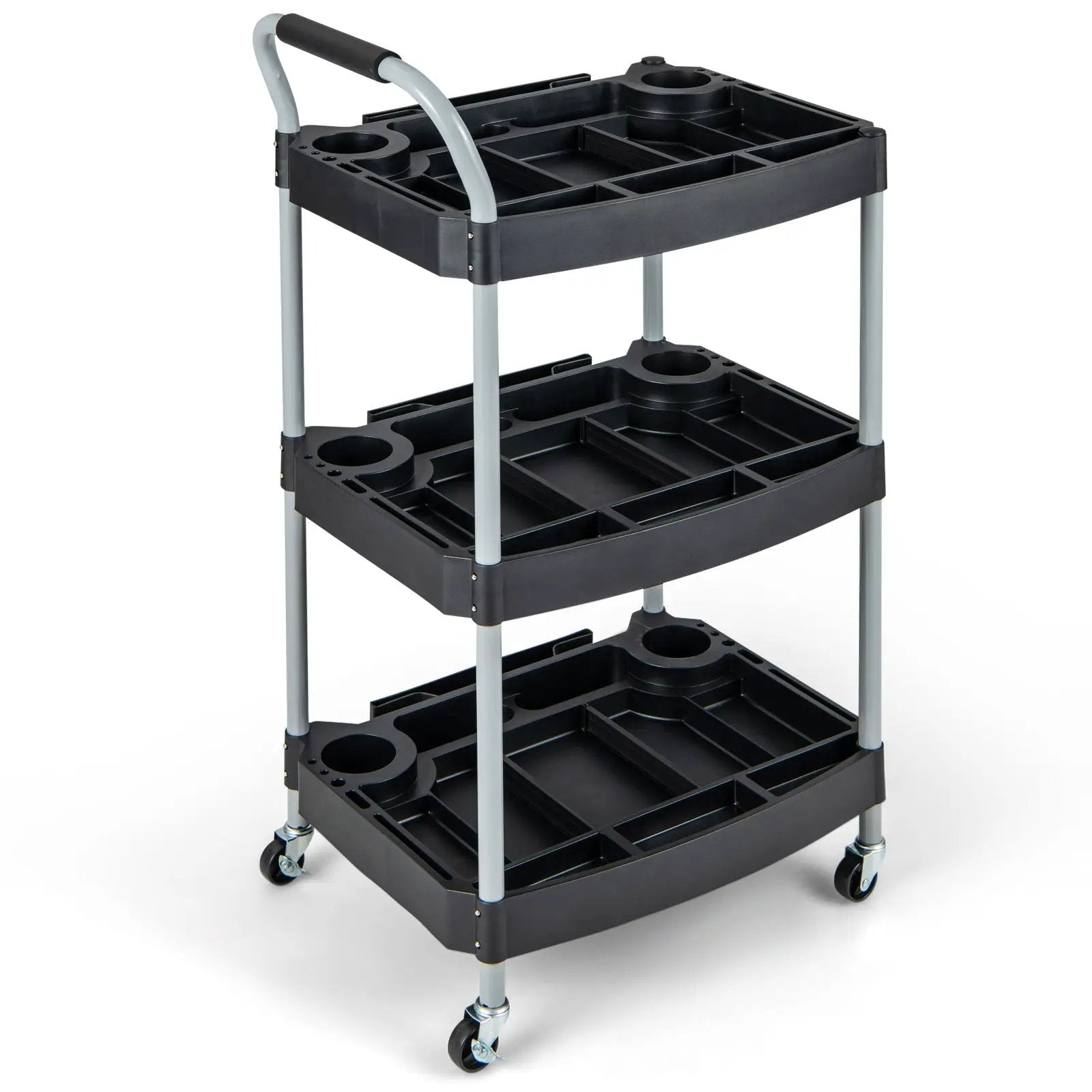3 Layer Detailing Tool Utility Cart Tool Organizer Mobile Rolling Cart with Multiple Divider-Black by DirectDeals