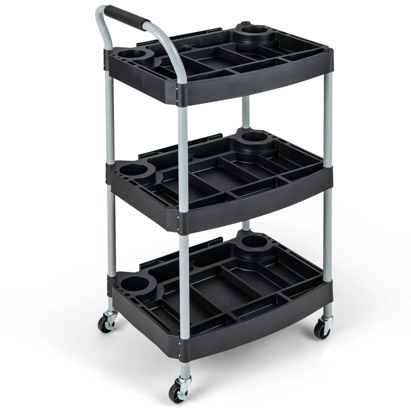 3 Layer Detailing Tool Utility Cart Tool Organizer Mobile Rolling Cart with Multiple Divider-Black by DirectDeals