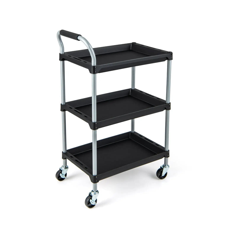 3 Layer Tool Cart with PP Shelves Sponged Handle and Swivel Wheel-Black by DirectDeals