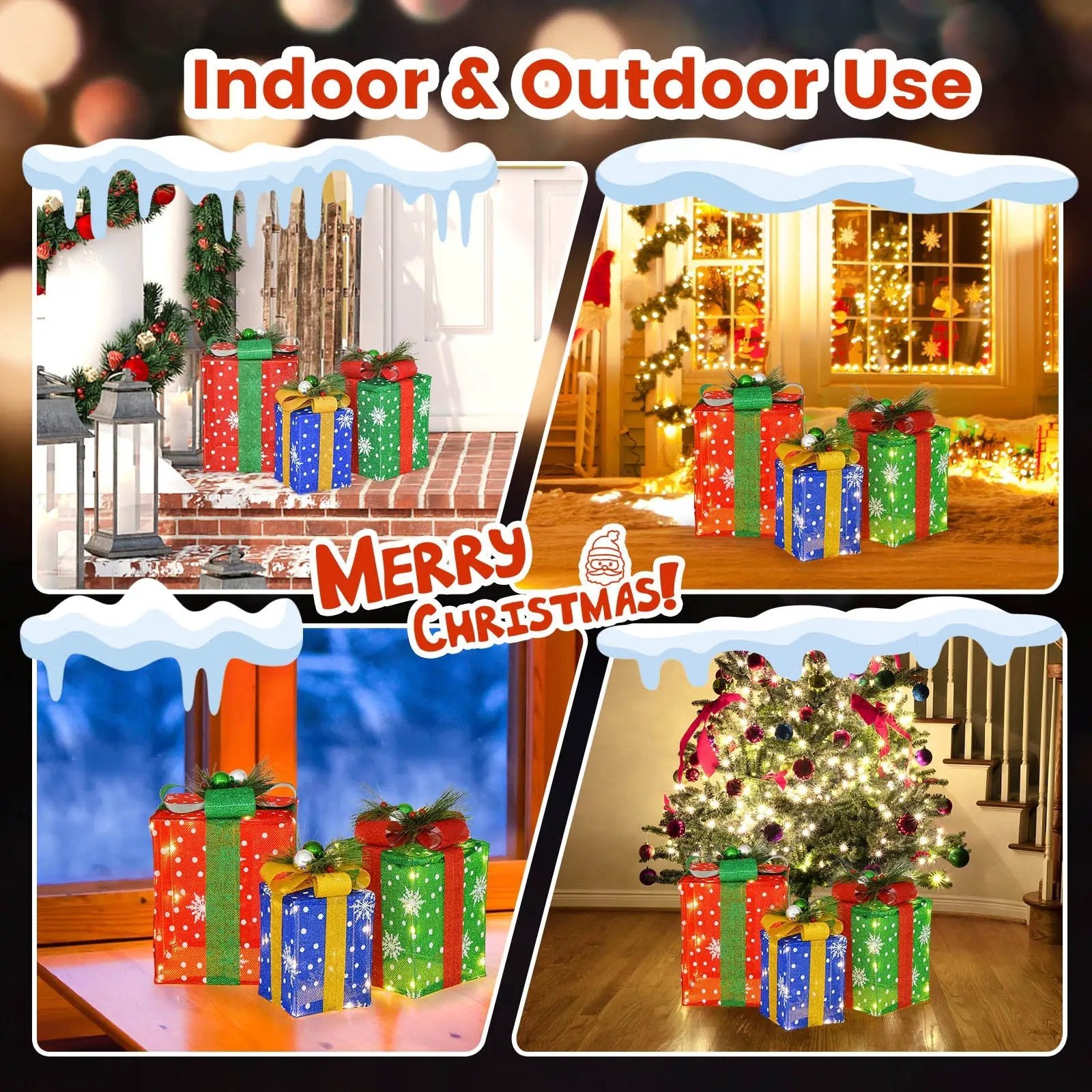 3 PCS Christmas Lighted Gift Boxes Set Decoration with 52 Pre-lit LED Lights by DirectDeals