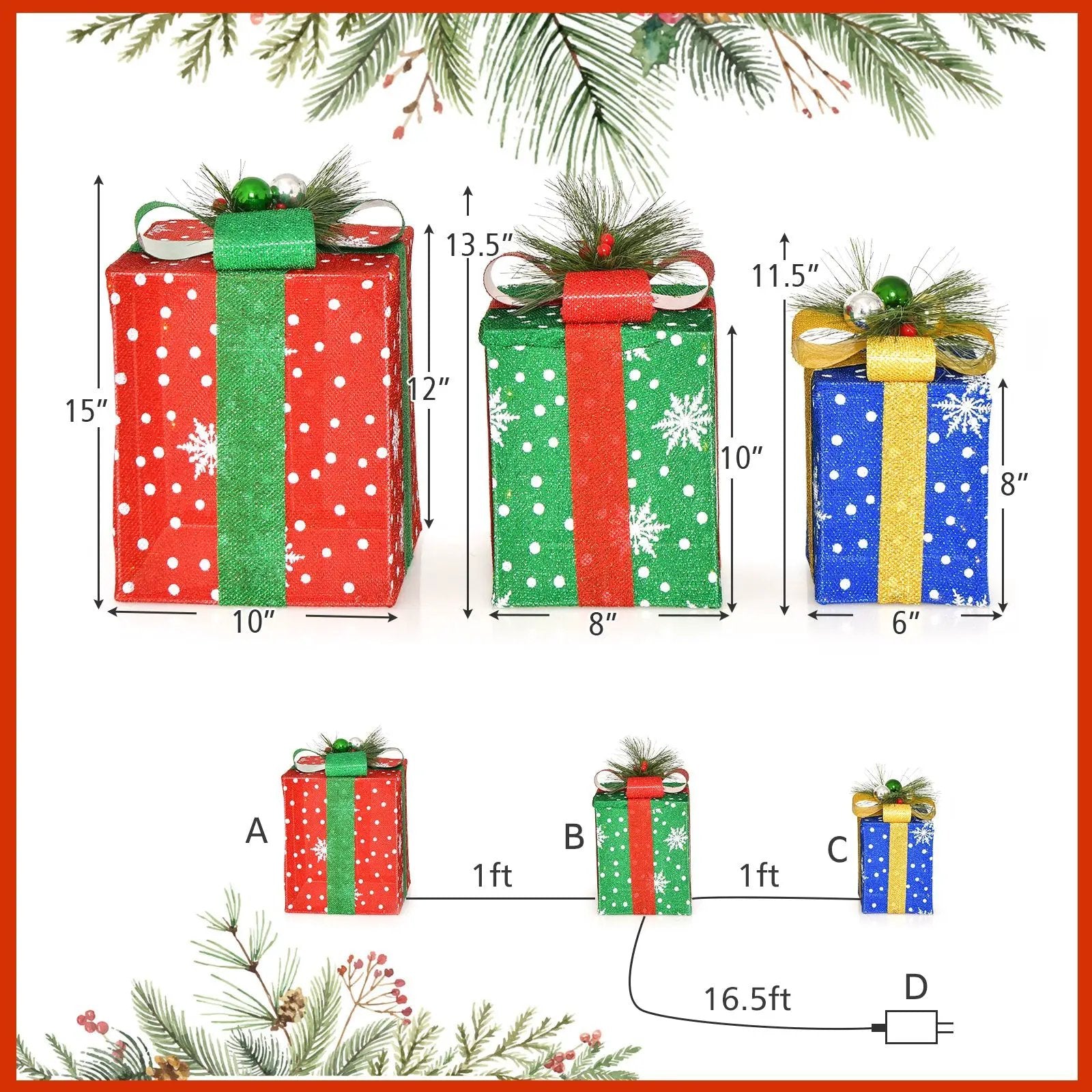 3 PCS Christmas Lighted Gift Boxes Set Decoration with 52 Pre-lit LED Lights by DirectDeals