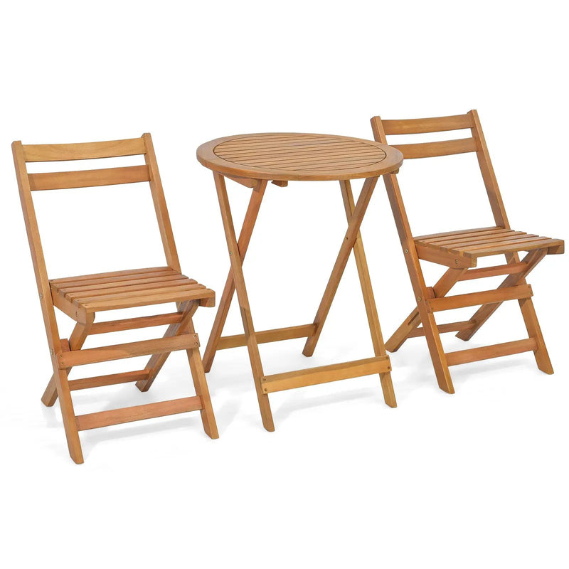 3 Pieces Folding Patio Bistro Set with Slatted Tabletop by DirectDeals