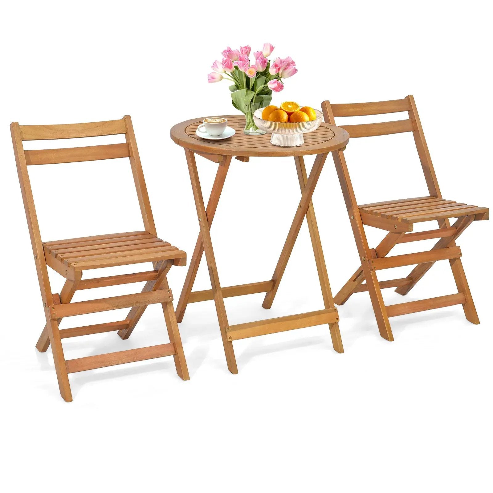 3 Pieces Folding Patio Bistro Set with Slatted Tabletop by DirectDeals