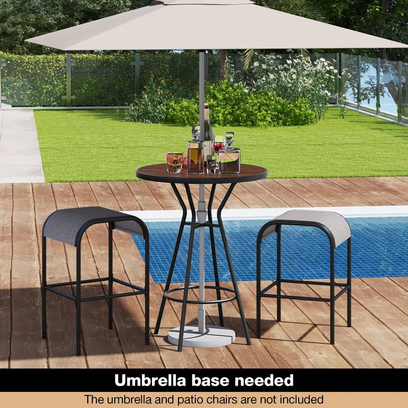 3 Pieces Outdoor Round Bar Table Set with 1.6 Inches Umbrella Hole by DirectDeals