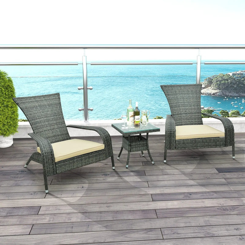 3-Piece Wicker Adirondack Set with Comfy Seat Cushions-Gray by DirectDeals