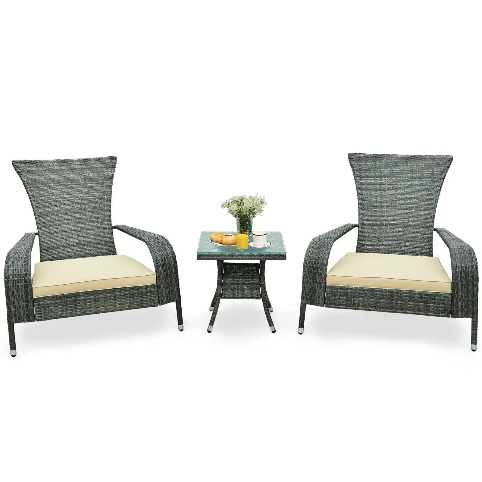 3-Piece Wicker Adirondack Set with Comfy Seat Cushions-Gray by DirectDeals
