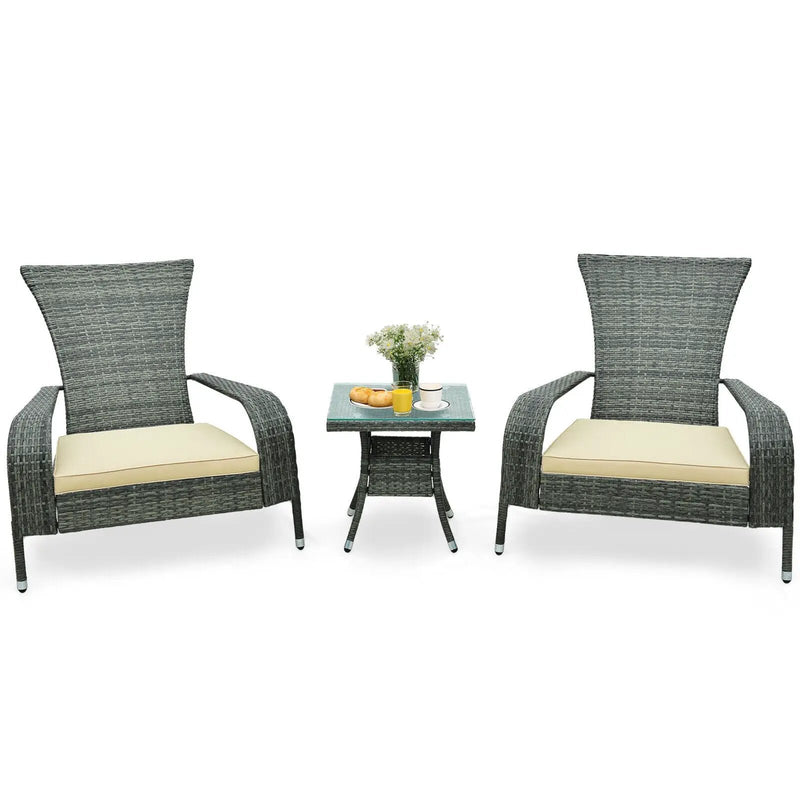 3-Piece Wicker Adirondack Set with Comfy Seat Cushions-Gray by DirectDeals