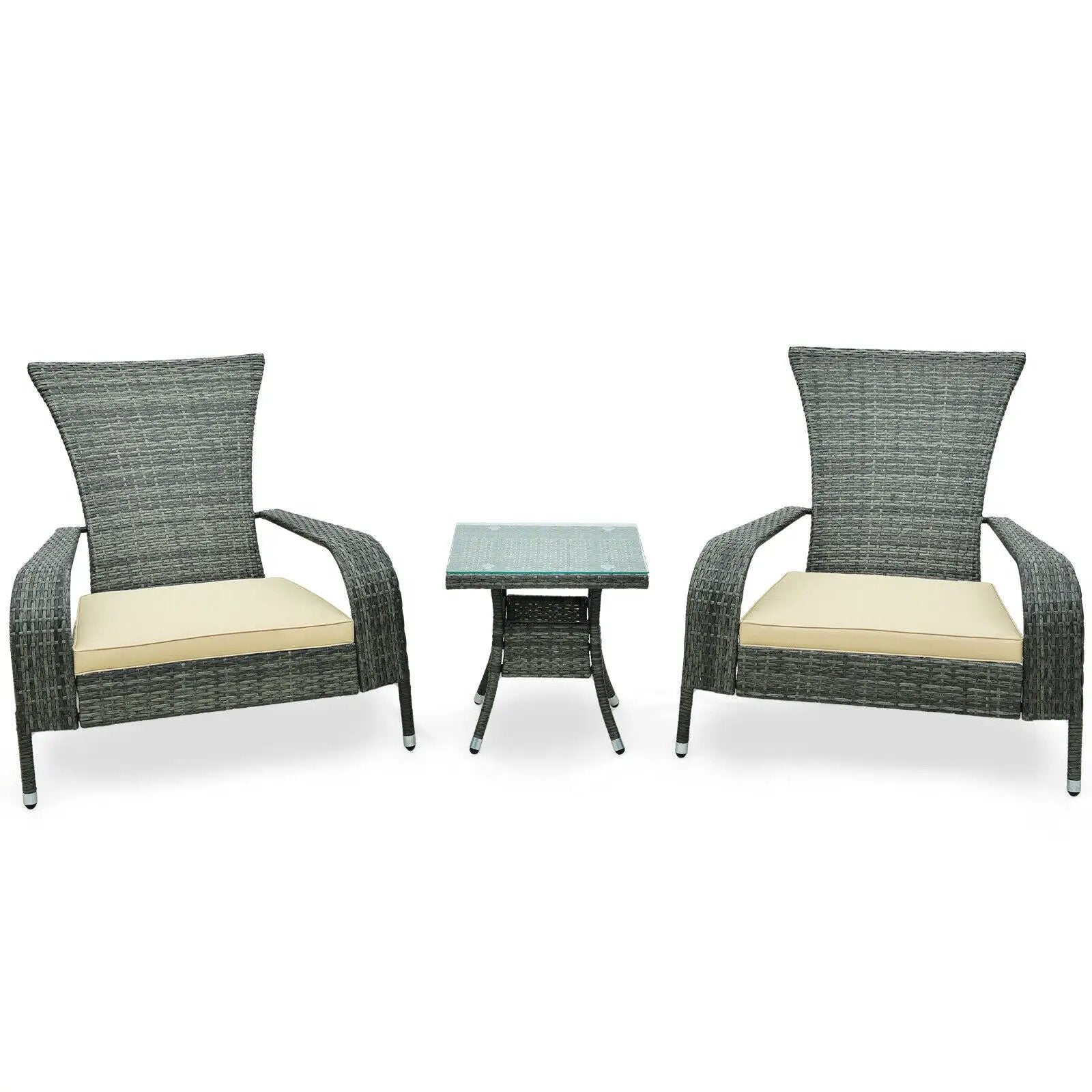3-Piece Wicker Adirondack Set with Comfy Seat Cushions-Gray by DirectDeals
