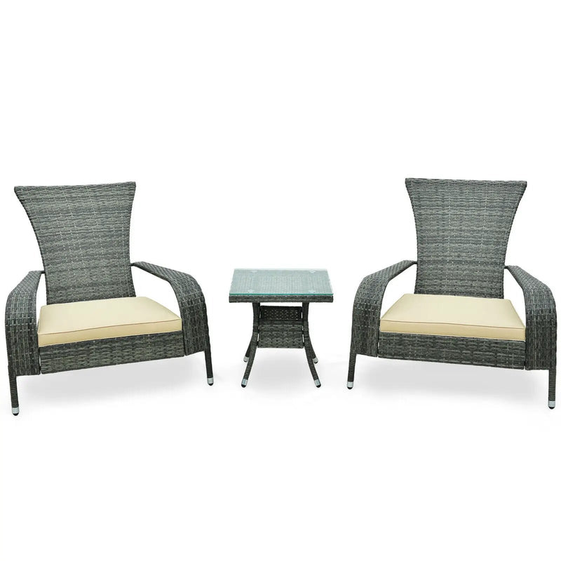 3-Piece Wicker Adirondack Set with Comfy Seat Cushions-Gray by DirectDeals