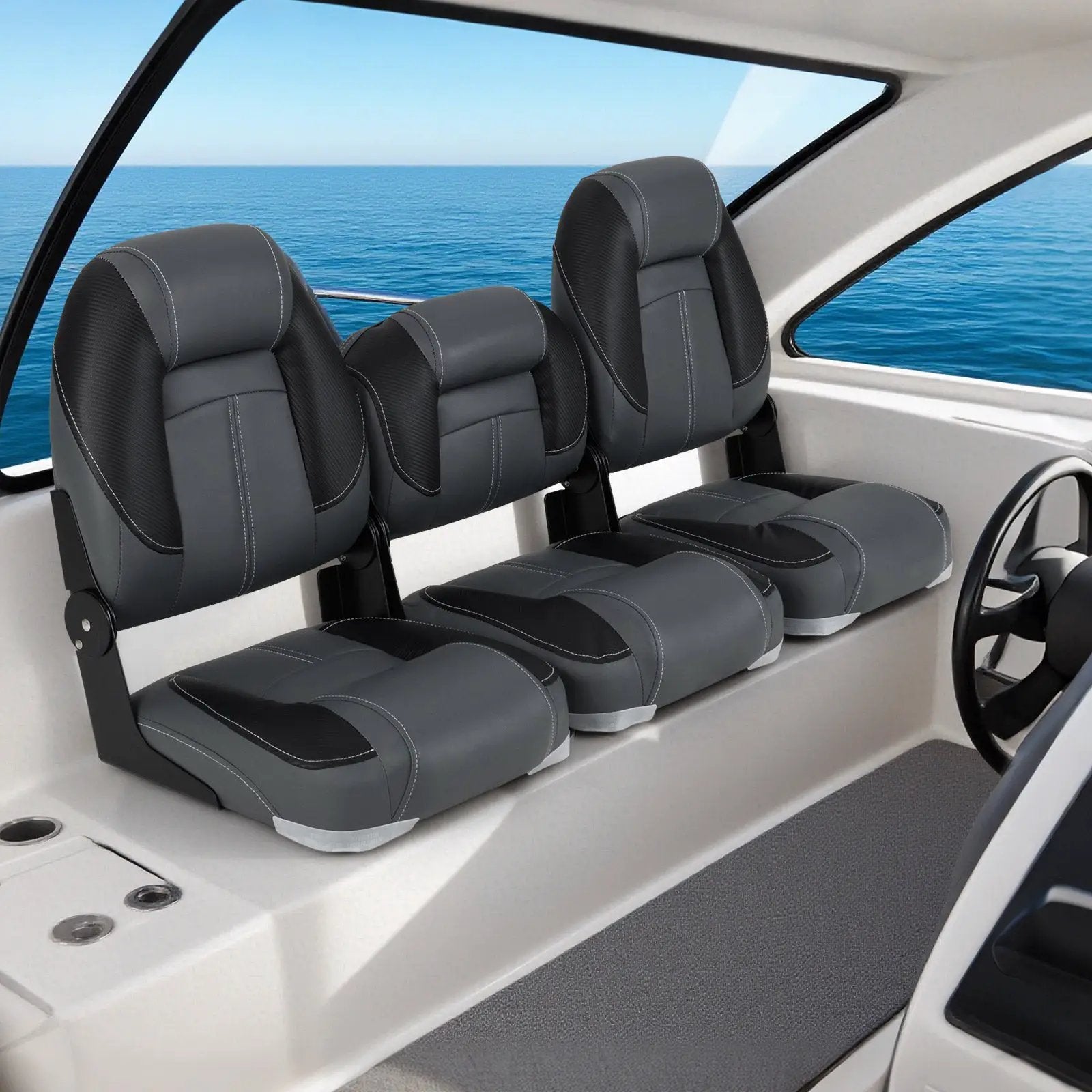 3-Pack Folding Boat Seats with 28D Soft Sponge Padding-Black by DirectDeals