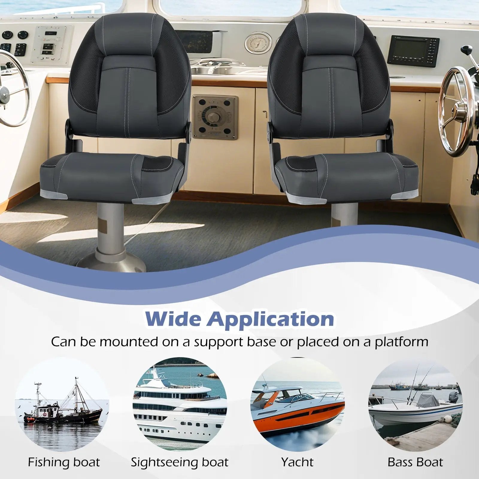 3-Pack Folding Boat Seats with 28D Soft Sponge Padding-Black by DirectDeals