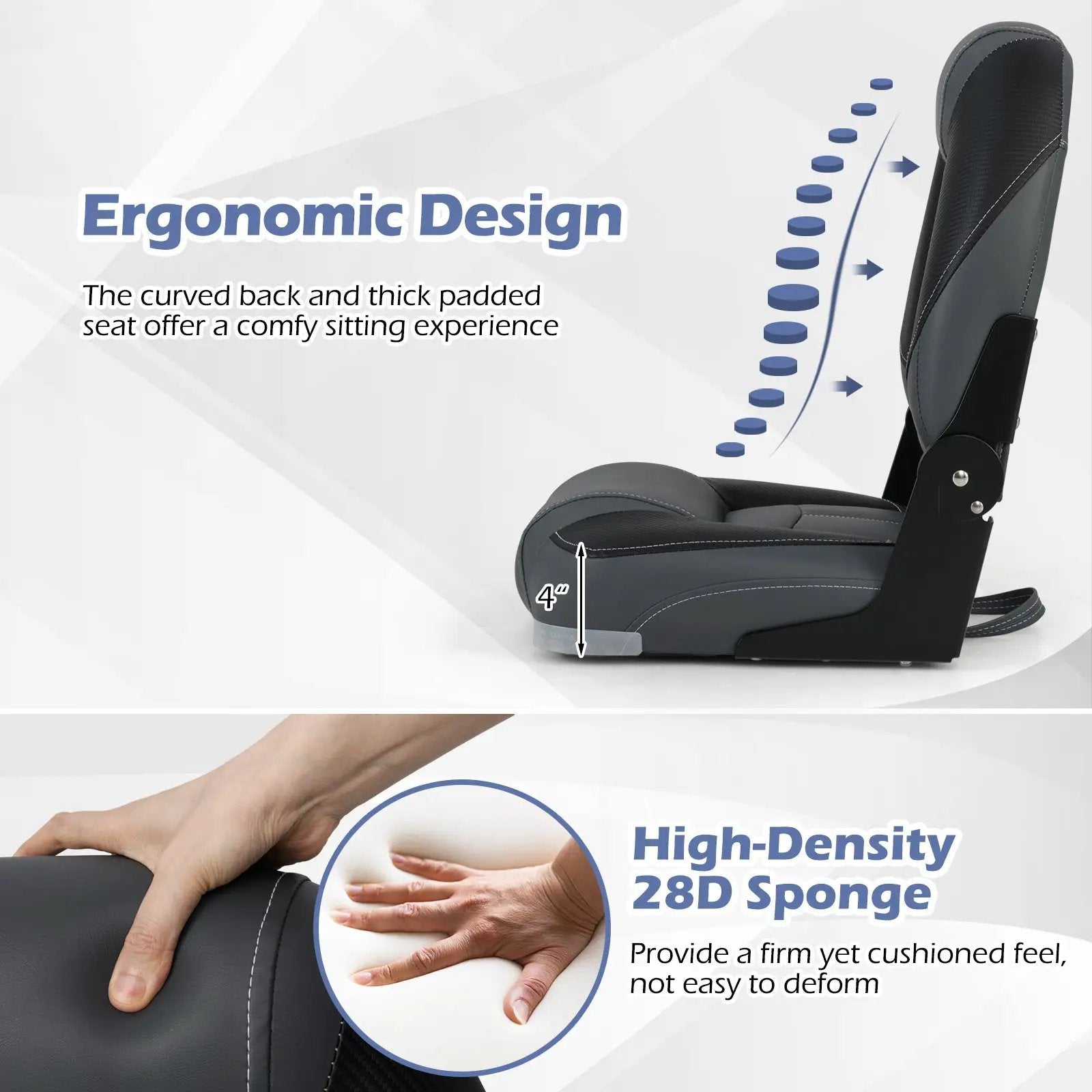 3-Pack Folding Boat Seats with 28D Soft Sponge Padding-Black by DirectDeals