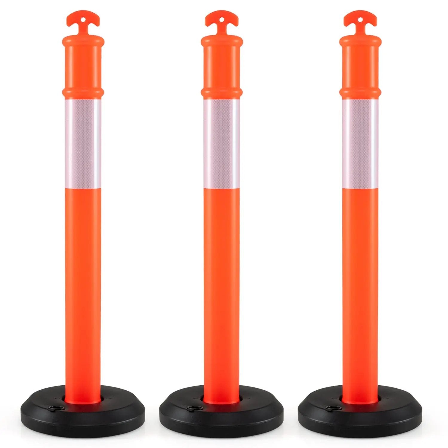 3 Pack Traffic Delineator Posts with Fillable Base for Parking Lots and Construction by DirectDeals