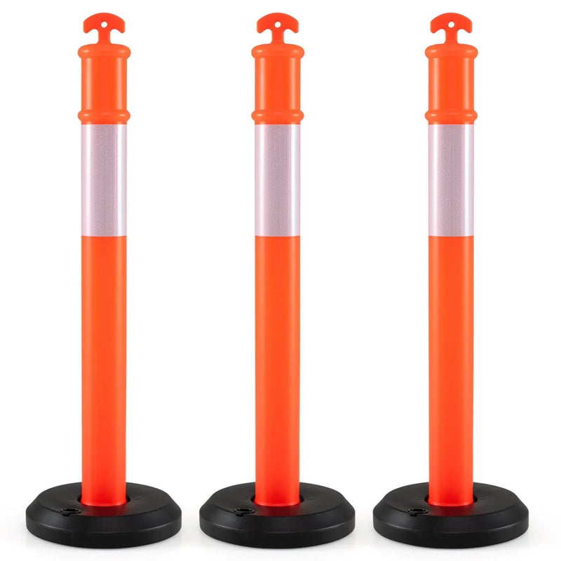 3 Pack Traffic Delineator Posts with Fillable Base for Parking Lots and Construction by DirectDeals
