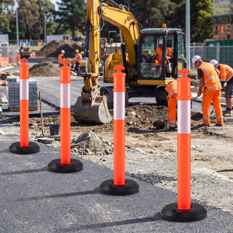 3 Pack Traffic Delineator Posts with Fillable Base for Parking Lots and Construction by DirectDeals