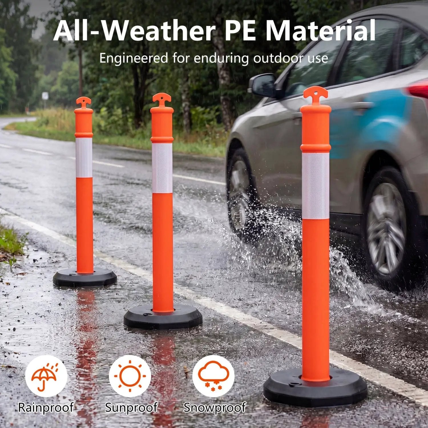 3 Pack Traffic Delineator Posts with Fillable Base for Parking Lots and Construction by DirectDeals