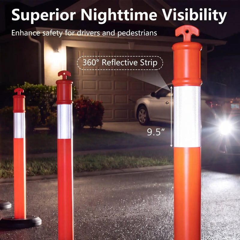 3 Pack Traffic Delineator Posts with Fillable Base for Parking Lots and Construction by DirectDeals