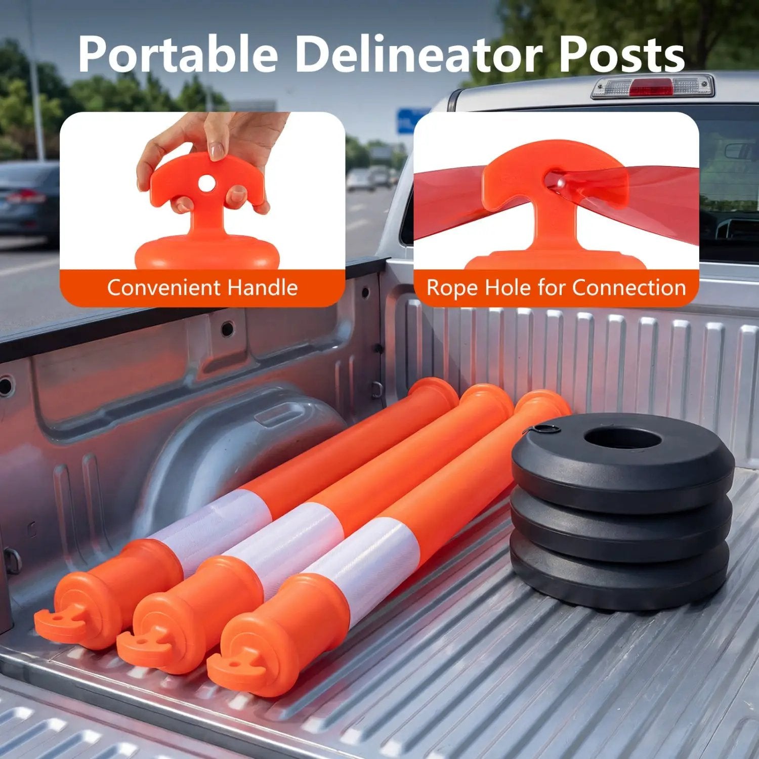 3 Pack Traffic Delineator Posts with Fillable Base for Parking Lots and Construction by DirectDeals