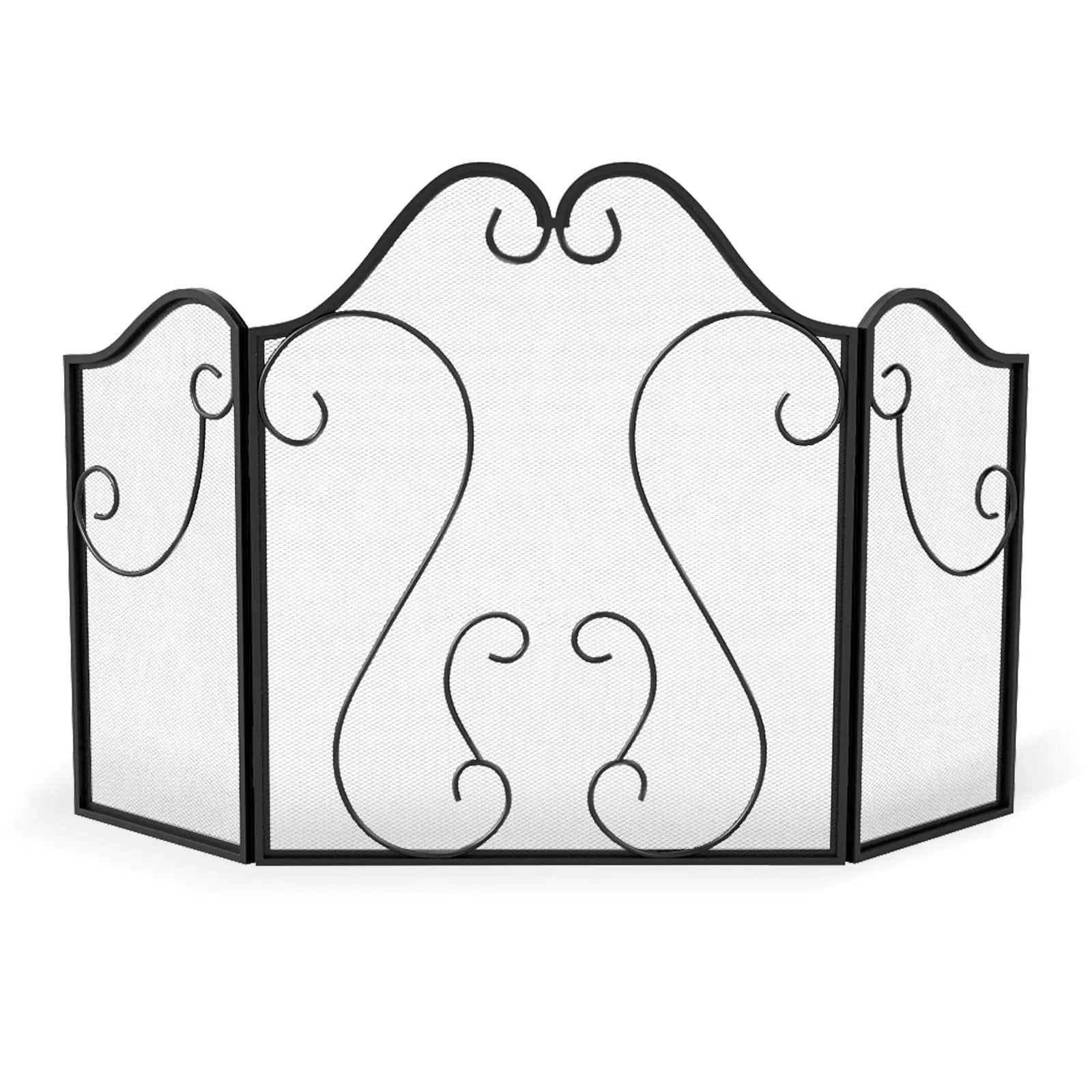 3 Panel Fireplace Screen Foldable Spark Guard Cover with Decorative Scroll by DirectDeals