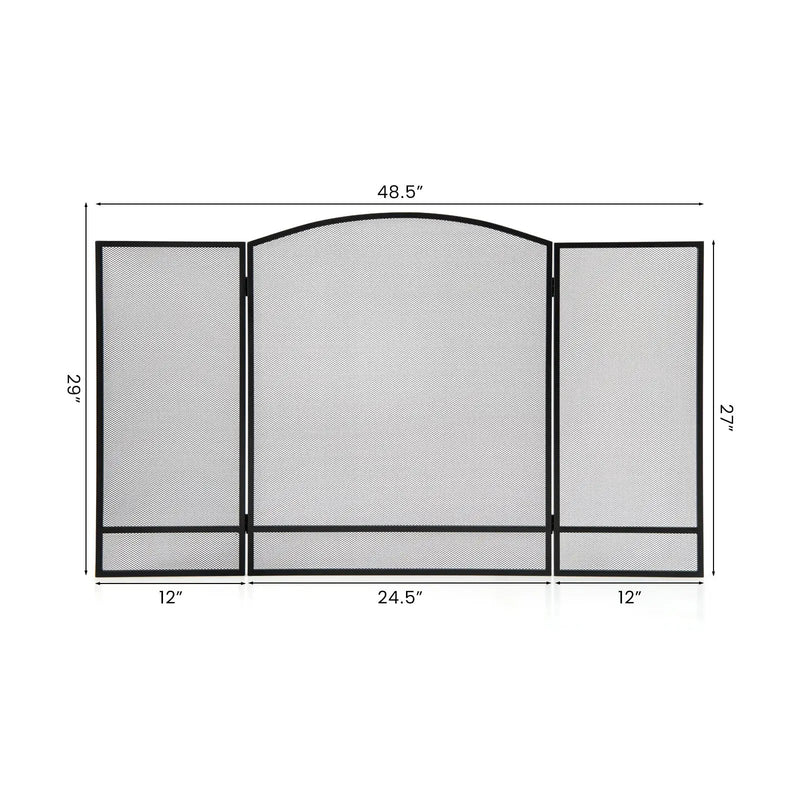3-Panel Foldable Fireplace Screen with Wrought Metal Mesh-Black by DirectDeals