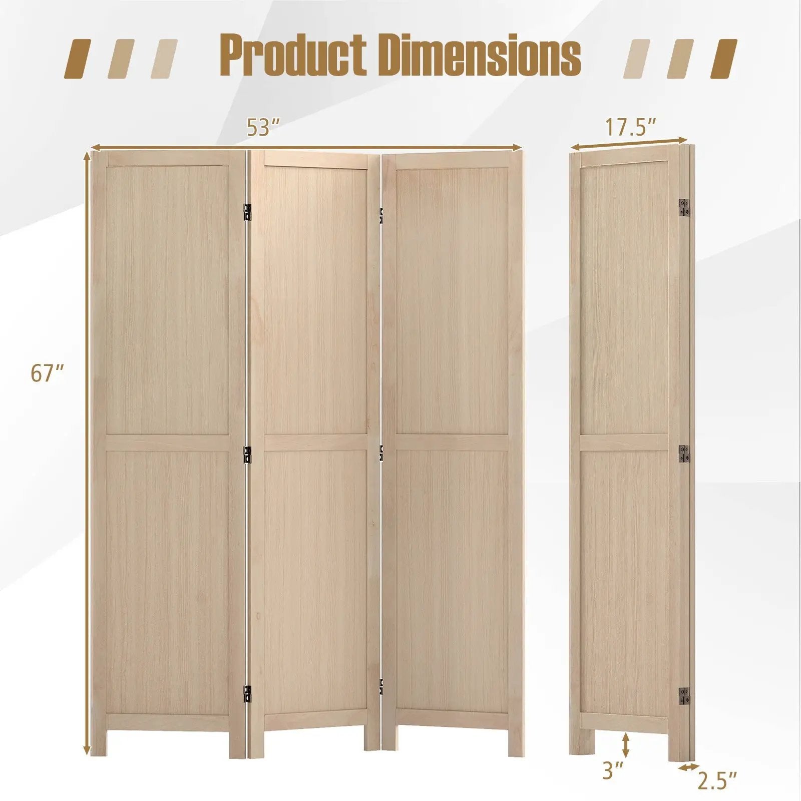 3 Panel Folding Room Divider for Home Office Bedroom Restaurant-Beige by DirectDeals
