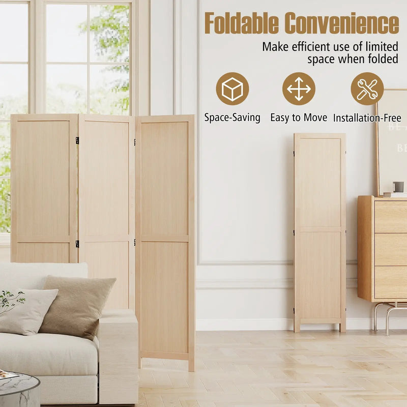 3 Panel Folding Room Divider for Home Office Bedroom Restaurant-Beige by DirectDeals