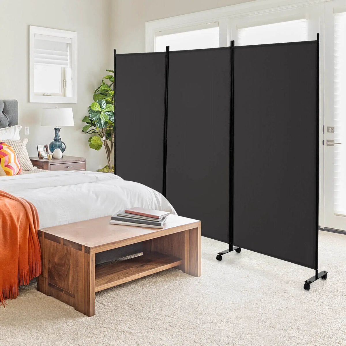 3 Panel Folding Room Divider with Lockable Wheels by DirectDeals