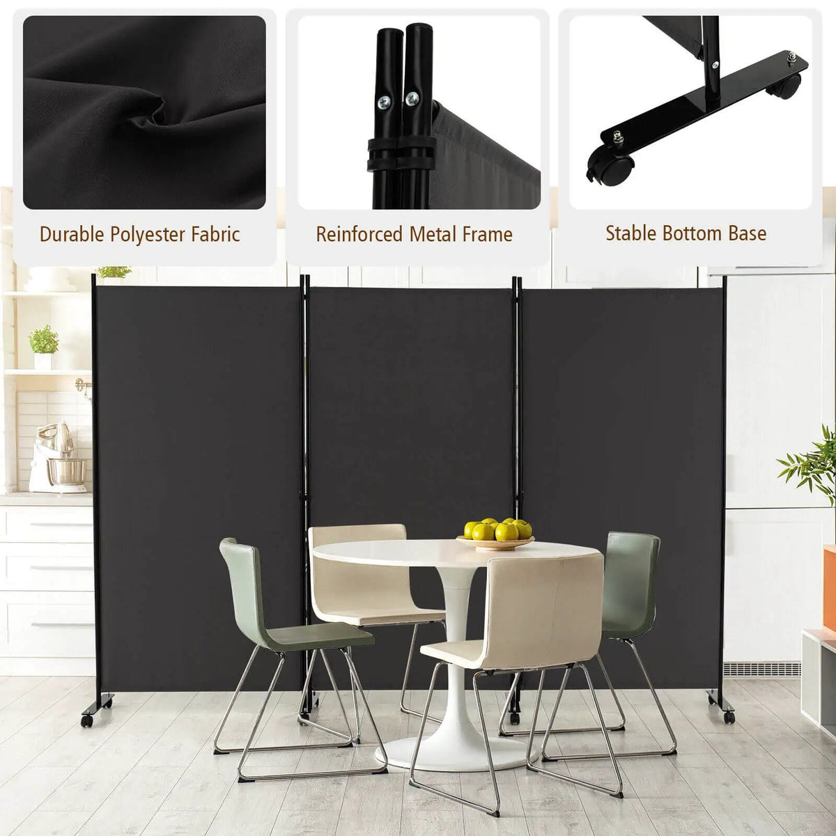 3 Panel Folding Room Divider with Lockable Wheels by DirectDeals