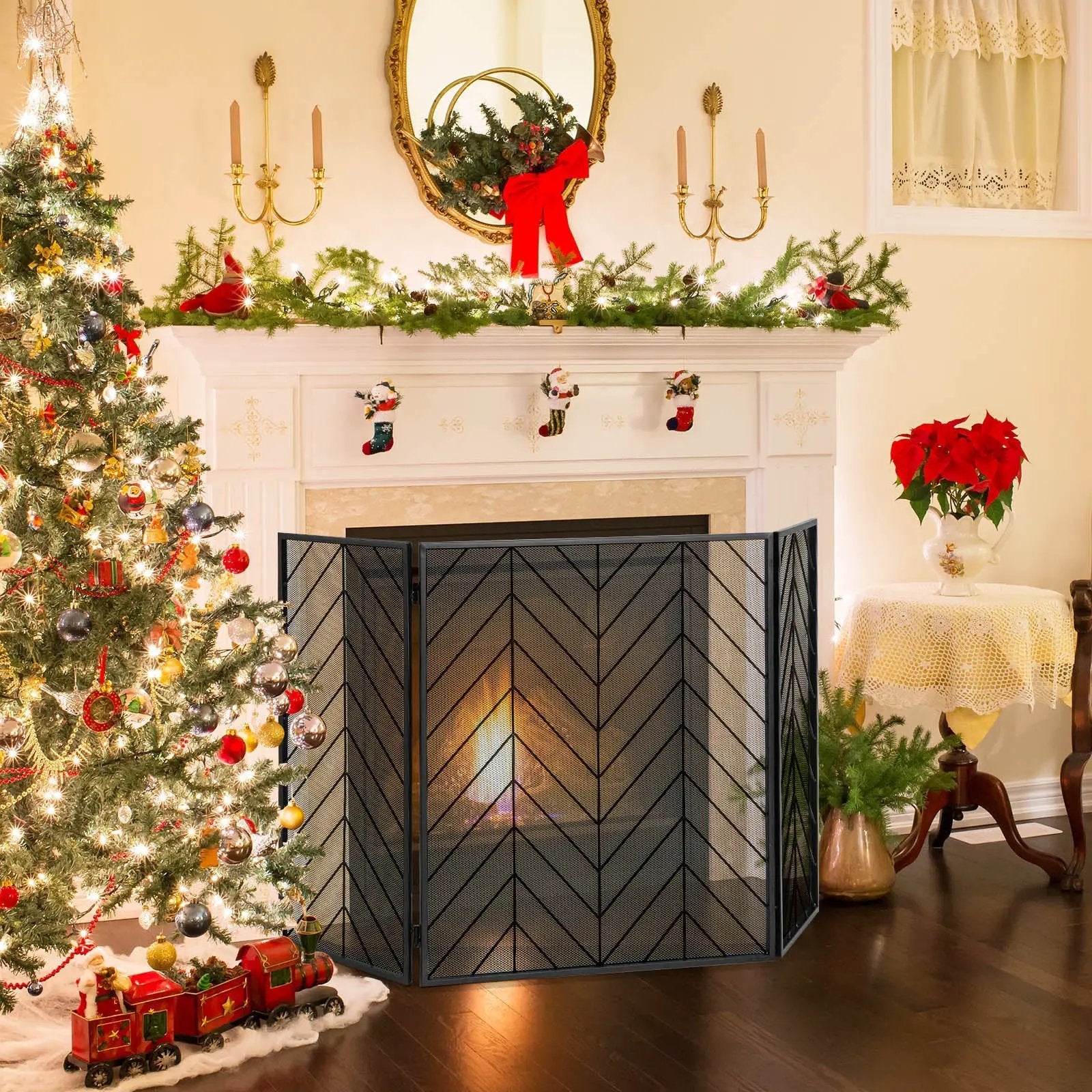 3-Panel Metal Foldable Fireplace Screen with Metal Mesh by DirectDeals