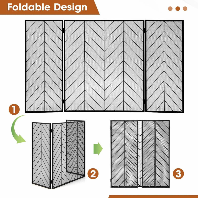 3-Panel Metal Foldable Fireplace Screen with Metal Mesh by DirectDeals