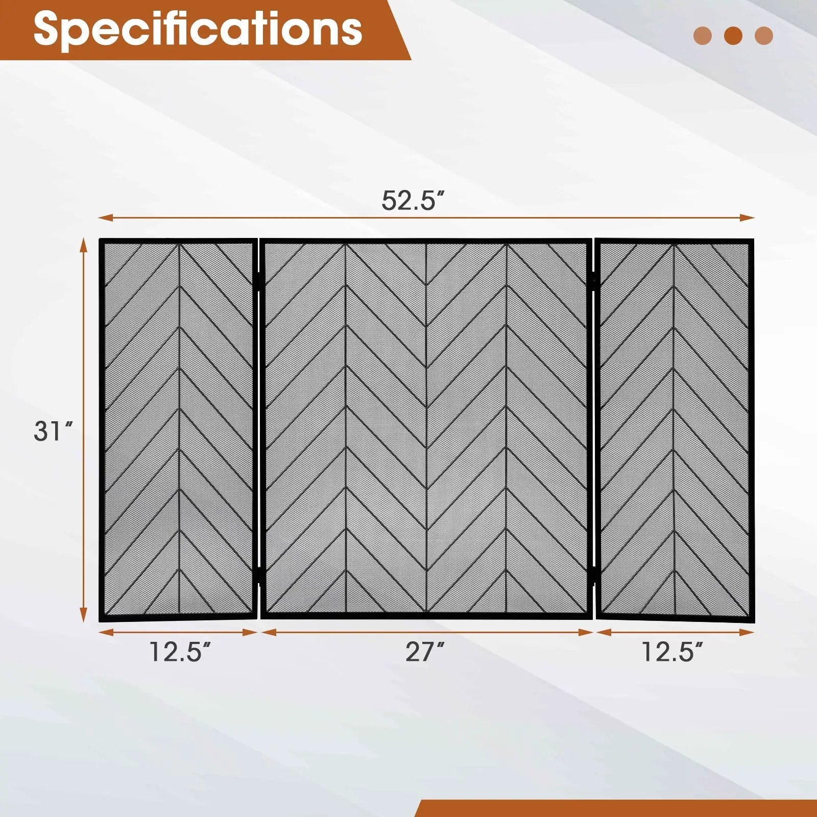 3-Panel Metal Foldable Fireplace Screen with Metal Mesh by DirectDeals