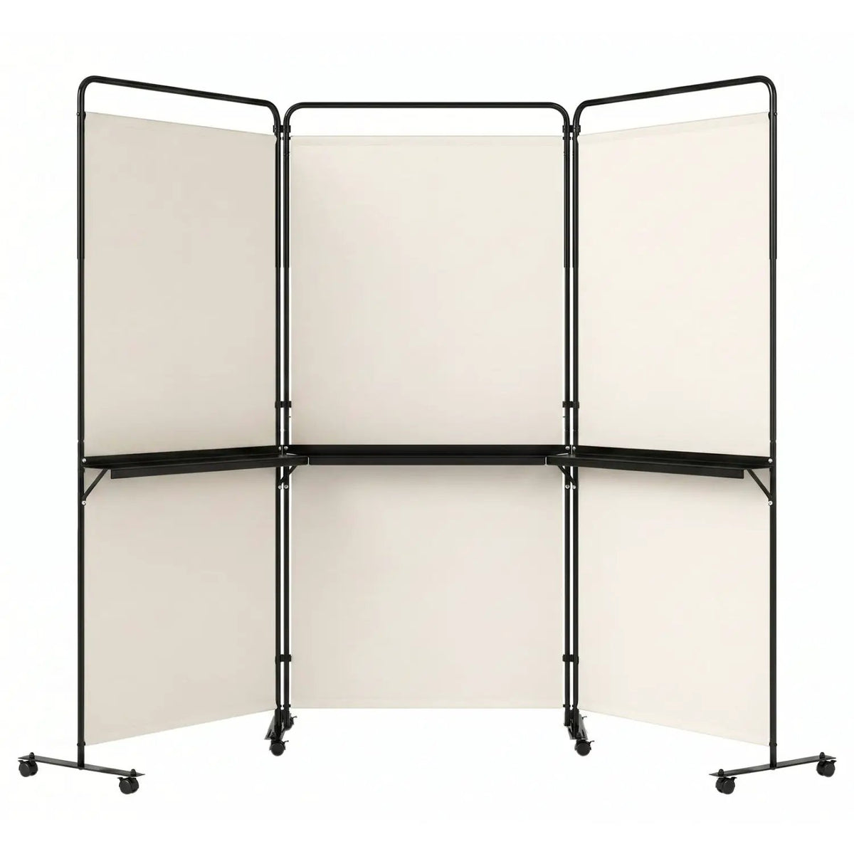 3-Panel Room Divider with Shelves 6 FT Tall Folding Privacy Screen with Lockable Wheels by DirectDeals