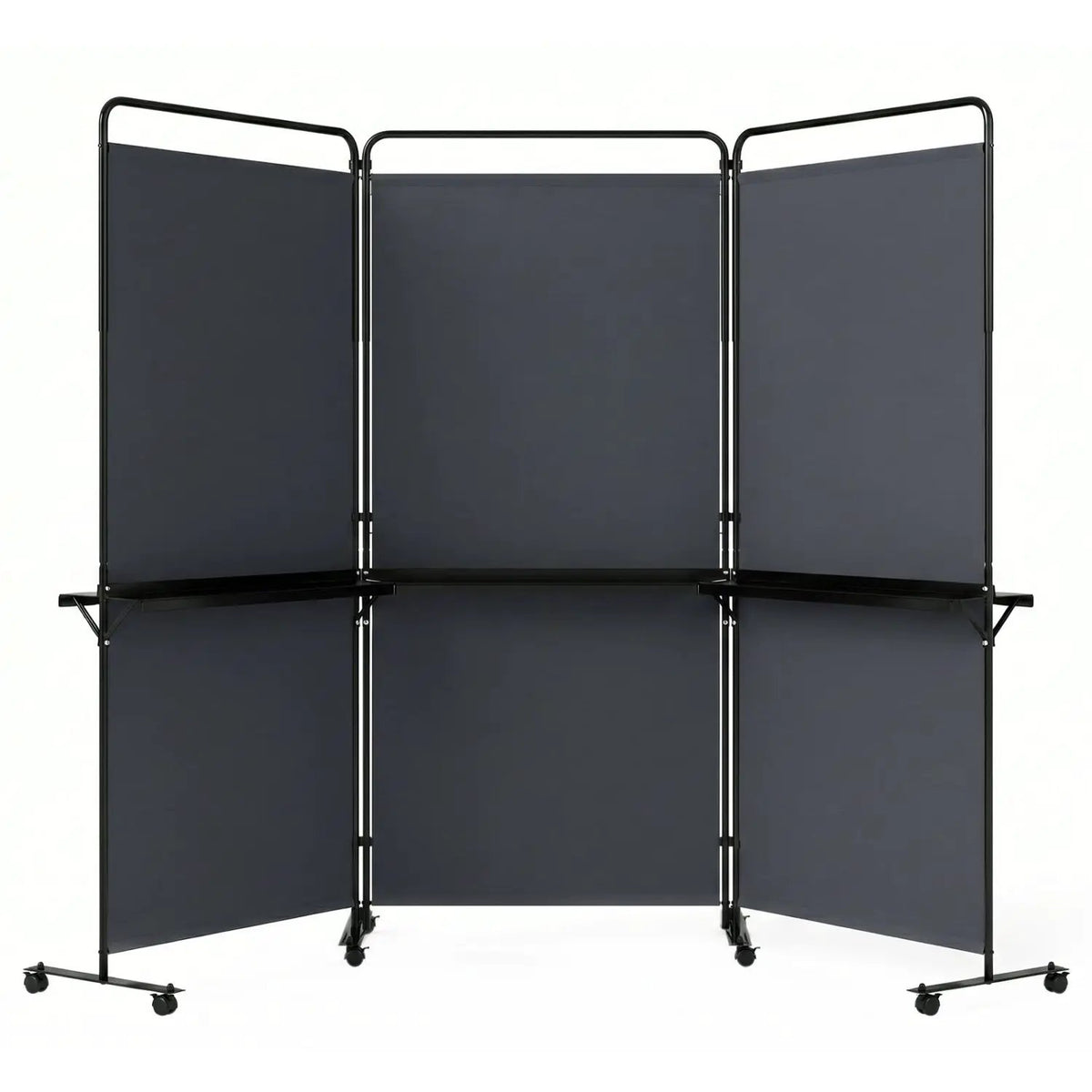 3-Panel Room Divider with Shelves 6 FT Tall Folding Privacy Screen with Lockable Wheels by DirectDeals